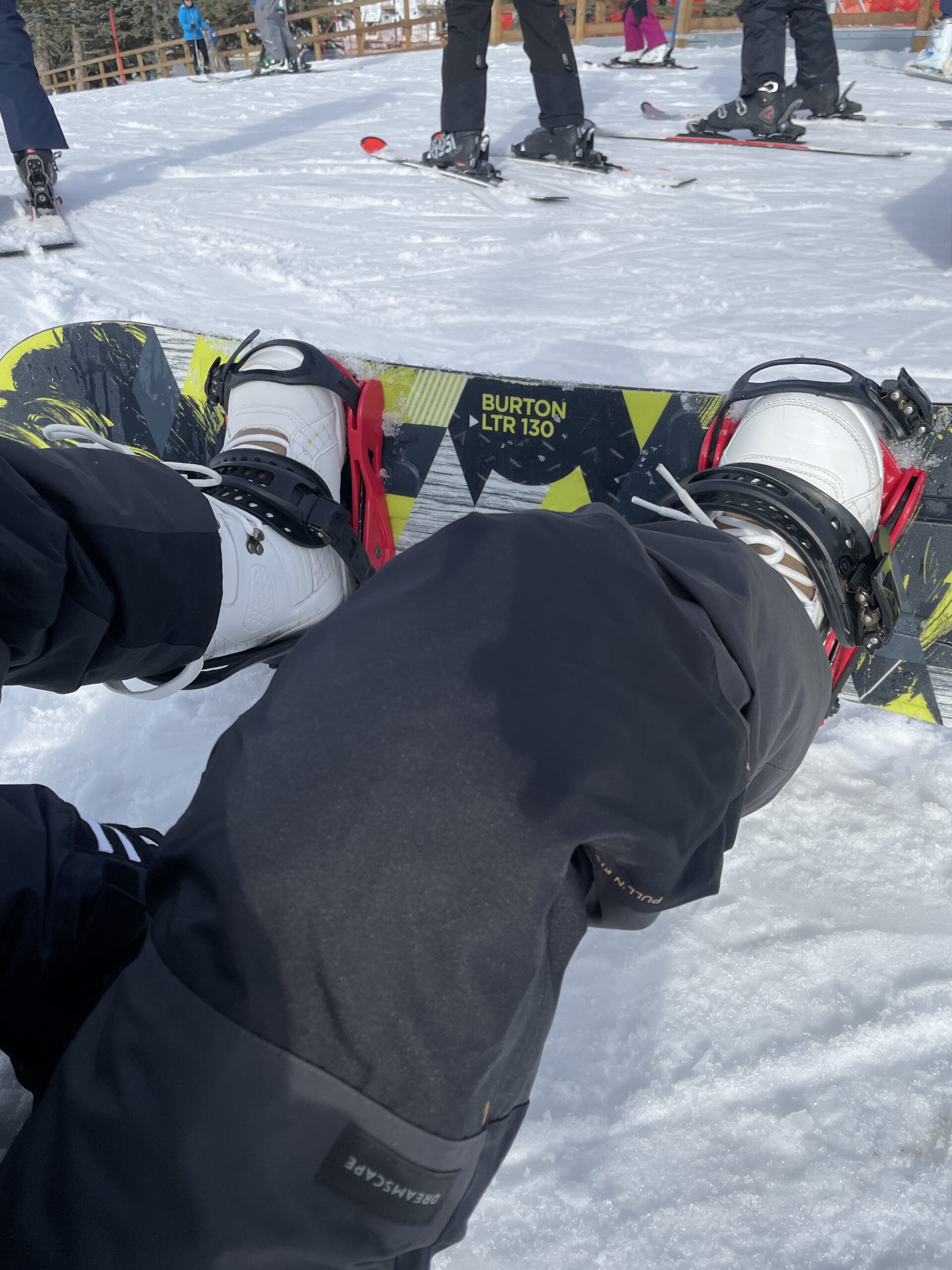 Both of Eartha's feet were strapped onto the board, ready to hit the slopes