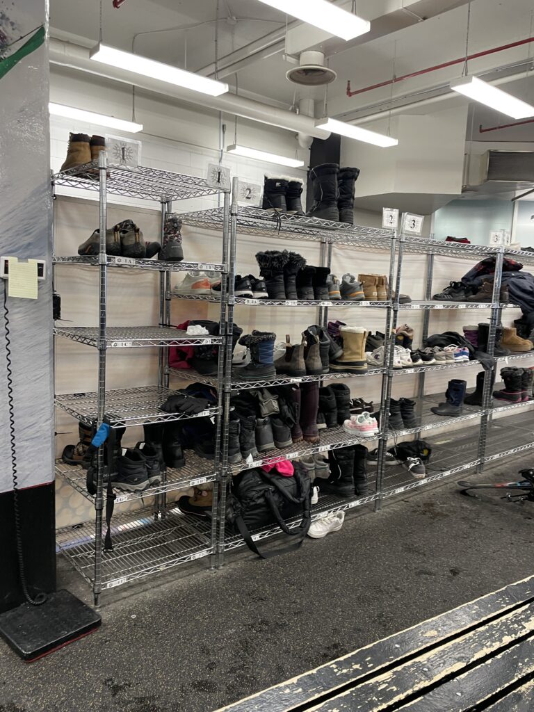 Shelves provided for boots and other gear at WinSport