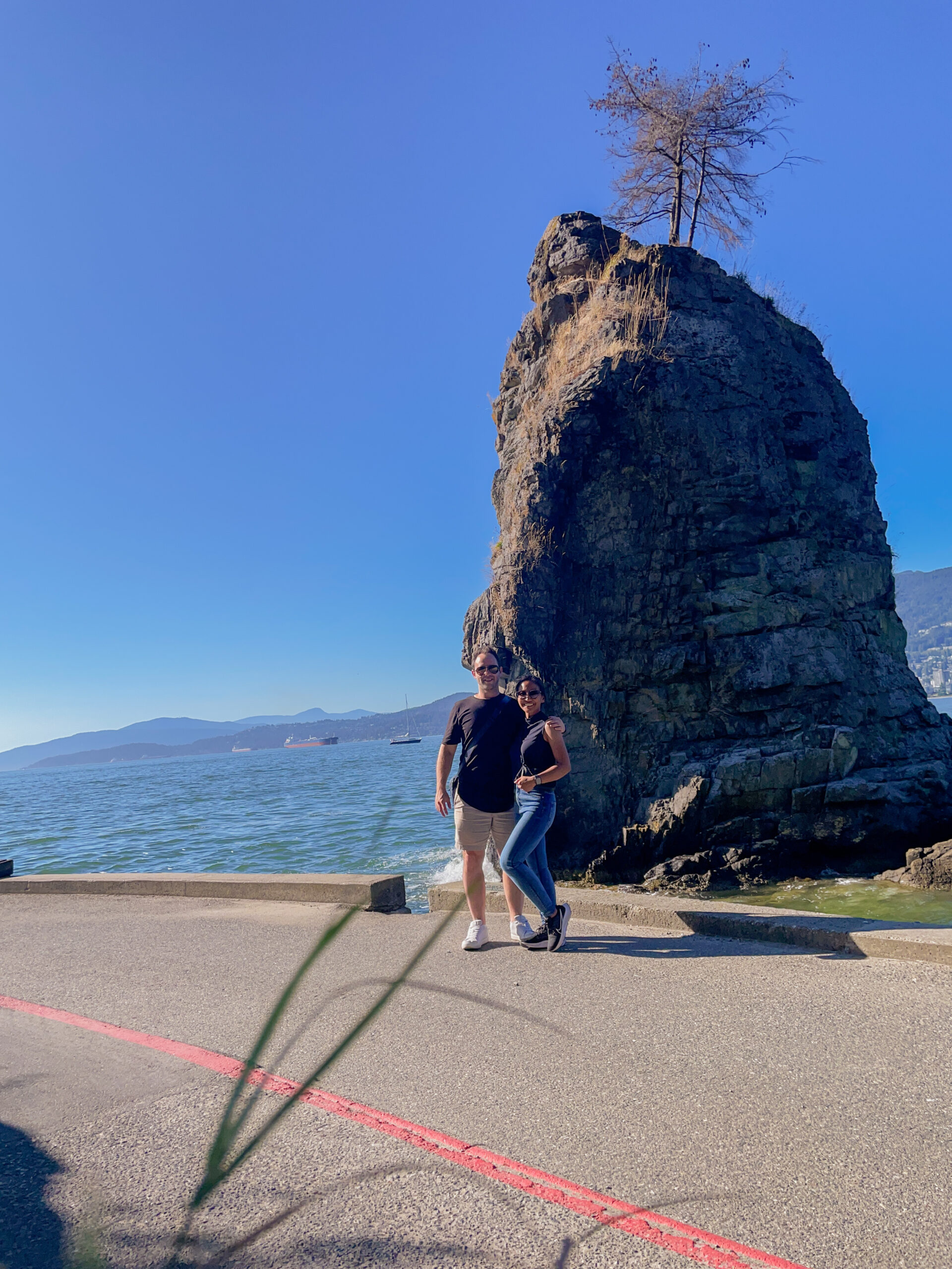 Halfway there at the big rock on Vancouver's Sea Wall!