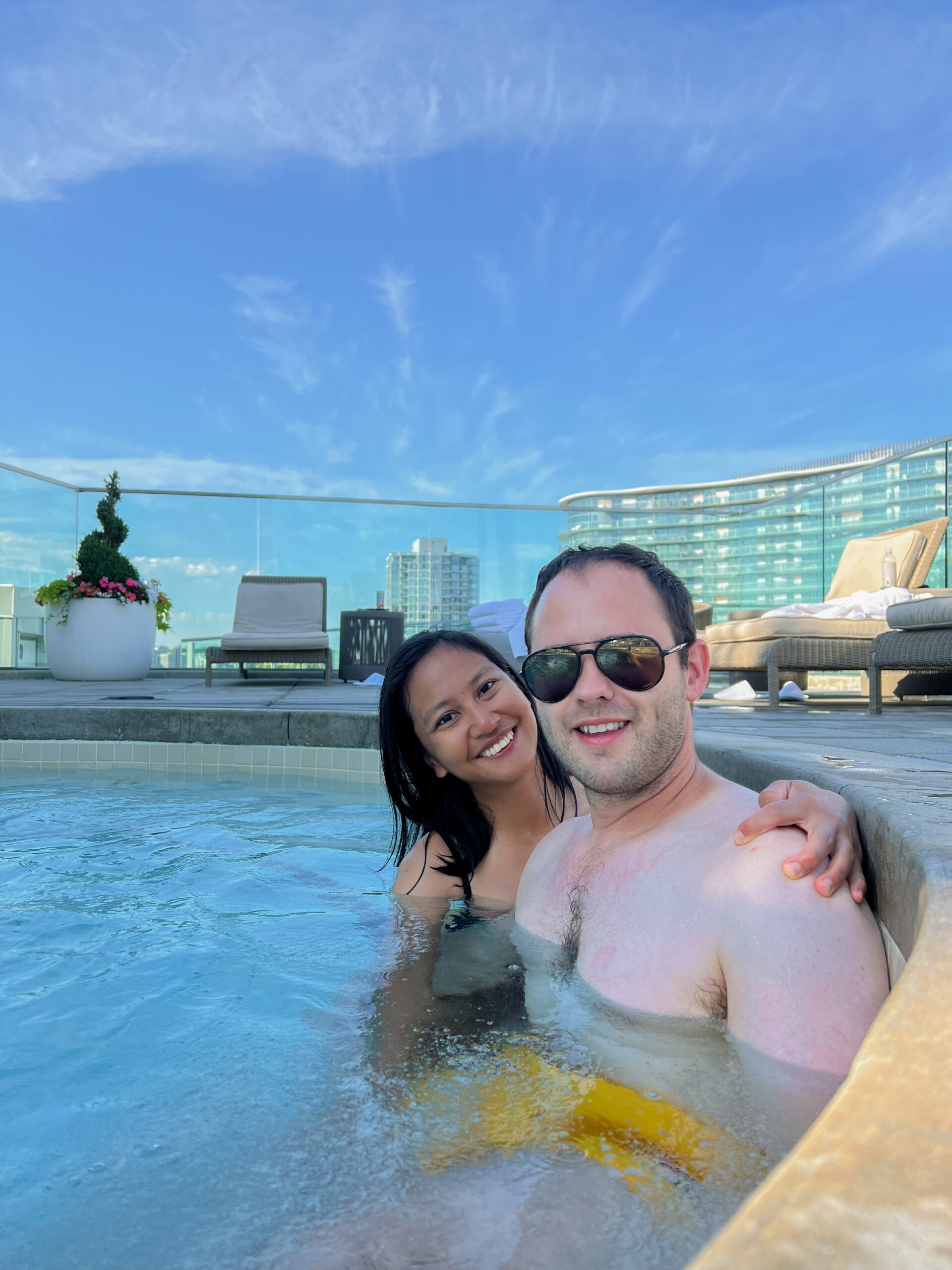 Relaxing in the hot tub at Marriott Parq!